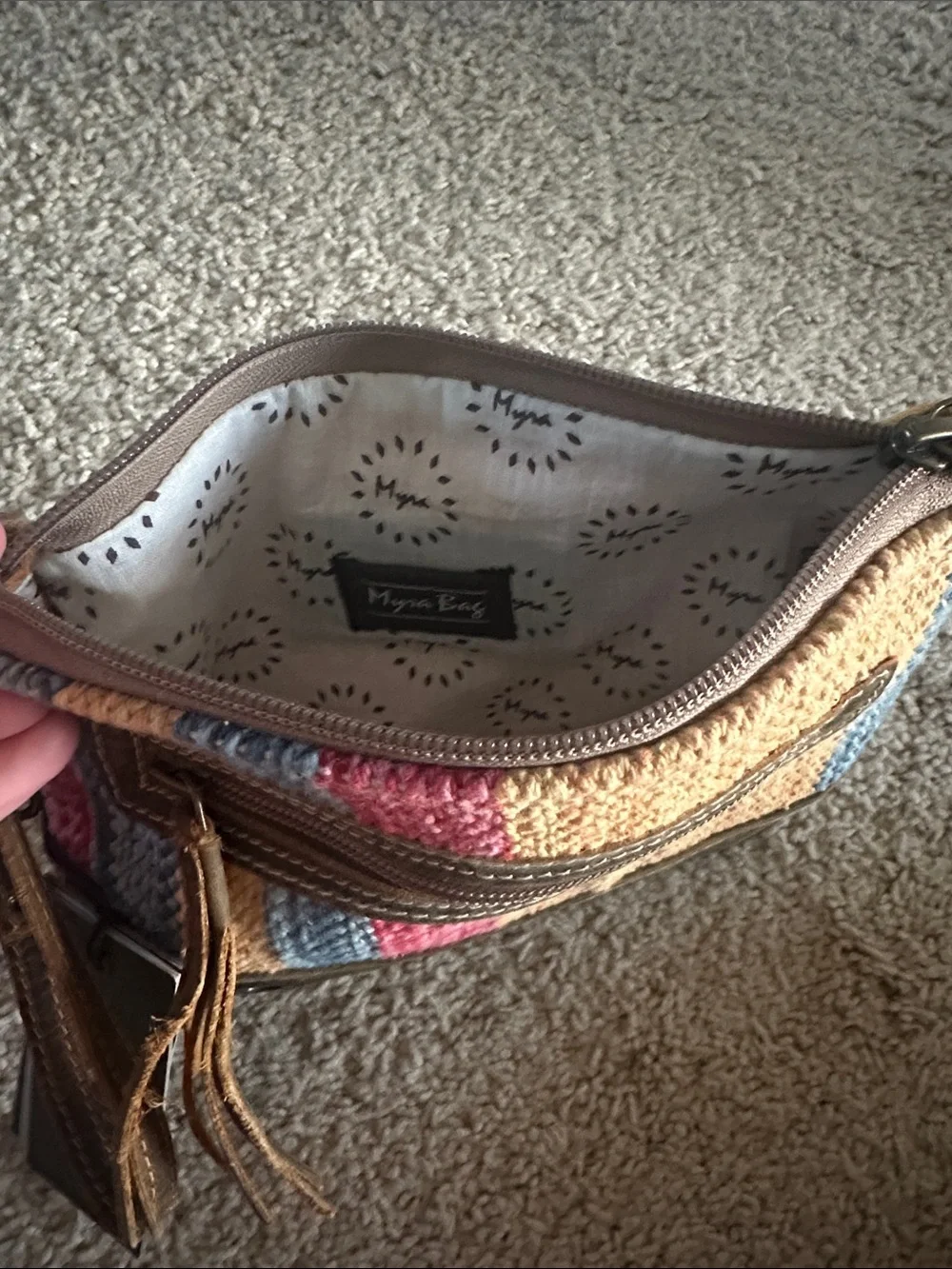 Myra Bag Multicolor Striped Wristlet Clutch with Brown Trim